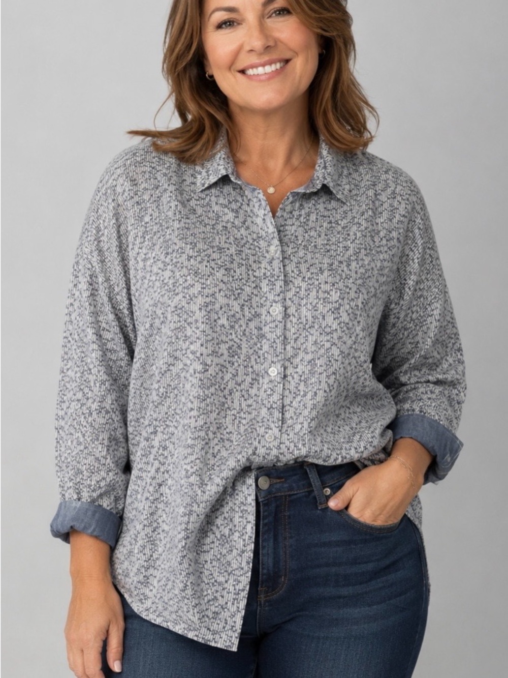 NWT!Croft & Barrow Purple Foral/Stripe Long Sleeve Button Down Shirt Size 3X